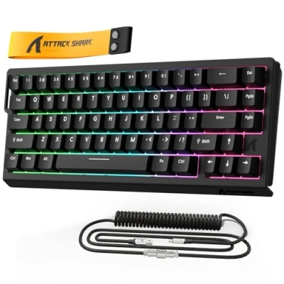 Image of MAMBASNAKE x ATTACK SHARK X68HE Rapid Trigger Magnetic Switch Mechanical Keyboard, 0.01mm Adjustable Actuation Wired 60% Gaming Keyboard with Coiled Cable, 8000Hz,RGB,PBT Keycaps for Win/Mac(Black)