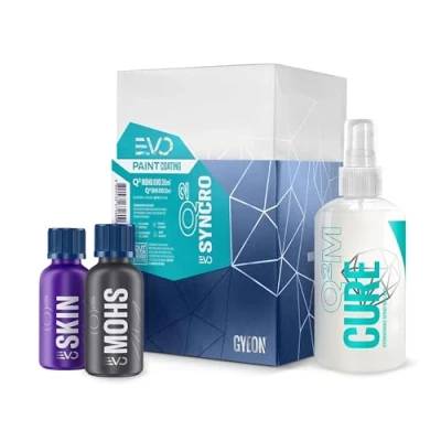 Image of GYEON Q² Syncro EVO Advanced Two Stage Ceramic Paint Coating System Includes Base Coat, Topcoat, Maintenance Spray &amp; Applicator High Gloss Finish Long Lasting Protection Car Cleaning Kit,30 ml