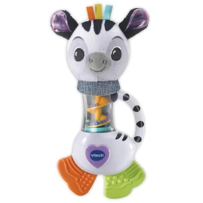 Image of VTech Baby Shaking Sounds Zebra, Rainmaker Toy, Rattle Toy with Bright Colours, Patterns and Textures for Sensory Play, Gift Babies 3, 6, 9, 12 months +, English version