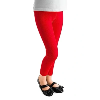Image of Frivolity Children Girls Full Length Plain Cotton Leggings, 7 8 Years, red