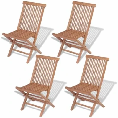 Image of vidaXL 4x Solid Teak Outdoor Folding Chairs Garden Patio Dining Camping Seat