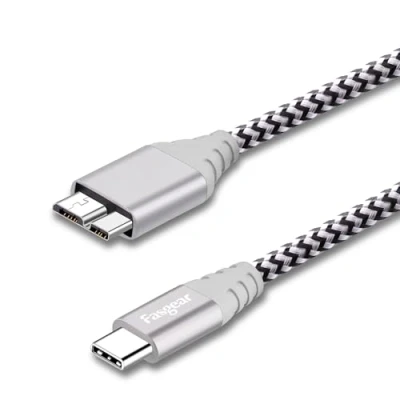 Image of Fasgear USB C to Micro B Cable [3ft] Nylon Braided Metal Connector Type 3.0 Fast Charge 5Gbps Sync Compatible with Toshiba Canvio, Galaxy S5 Note 3 and More (3ft, Gray)