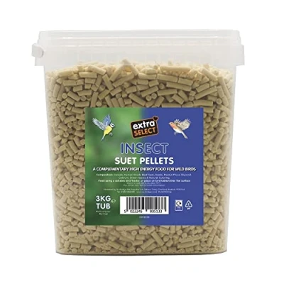 Image of Extra Select Insect High Energy Suet Pellets Wild Bird Food Protein, Fat Rich Year Round Feeding 3 kg Reusable Bucket