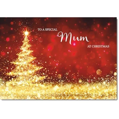 Image of doodlecards Mum Christmas Card Gold Abstract ChristmasTree Large A4 Size for with Plain Envelope