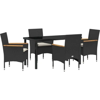 Image of vidaXL 5 Piece Garden Dining Set with Cushions Black Rattan