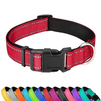 Image of LZGOPE Reflective Dog Collar, Adjustable Soft Neoprene Padded Nylon Pet Collars with Buckle for Medium Dogs, Red,XL