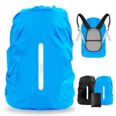 Image of LAMA 2pcs Waterproof Rain Cover for Backpack, Reflective Rainproof Protector Anti dust and Theft M 26L 40L Black Blue