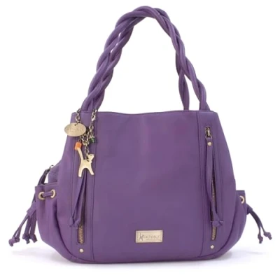 Image of Catwalk Collection Handbags Women&#039;s Large Leather Hobo Shoulder Bag Tote With Zip Handbag Multiple Compartments CAZ Purple