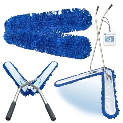 Image of 100cm V Shaped Scissor Sweeper Mop Hard Floor Cleaner with Washable Industrial Head for Efficient Dust Pickup Commercial Sweeping Broom Warehouse Cleaning