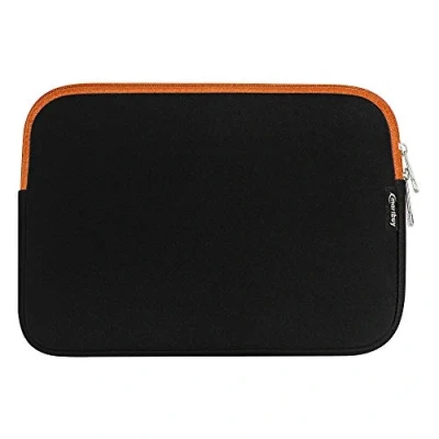 Image of Emartbuy Black/Orange 13 15 Inch Water Resistant Neoprene Soft Zip Case Cover Sleeve with Orange Interior &amp; Compatible Laptops Listed Below