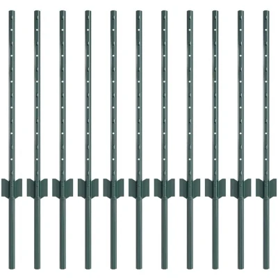 Image of vidaXL Fence Posts 11 pcs U Channel Green 60 cm Steel
