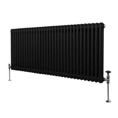 Image of Traditional 2 Column Radiator 600mm x 1462mm Modern Central Heating Heater Matt Black Carbon Steel Horizontal Wall Mounted Kitchen Living Room Bathroom Free Cleaning Brush Fixing Kit &amp; Brackets