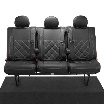 Image of UK Custom Covers To Fit Renault Trafic Crew Cab (2014 Onwards) Tailored Leatherette Rear Seat (Rear 3 Seats) Black SC1028B