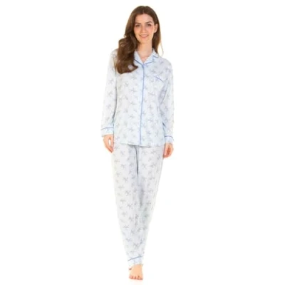 Image of Undercover Ladies &#039;Primrose in Bloom&#039; Jersey Button Pyjamas 57498 Blue M L
