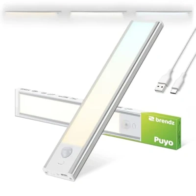 Image of Brendz USB C Rechargeable LED Strip Lights, 3 Color Temperatures, Motion Sensor Lights Indoor, Dimmable Cabinet for Closets, Bedrooms, Magnetic Cupboard Wardrobe 20cm