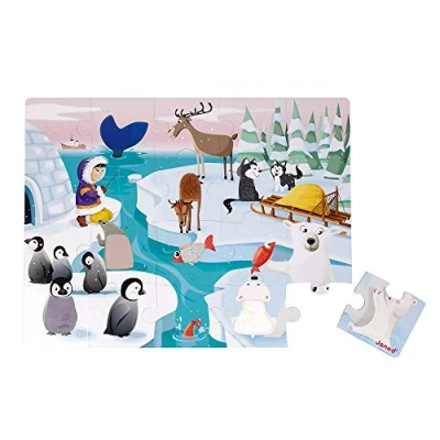 Image of Janod Children&#039;s Tactile Puzzle Life on the Ice Pack, 20 Pieces including 7 Textured Educational and Sensory Game Touch, Fine Motor Skills Concentration From 2 Years, J02773