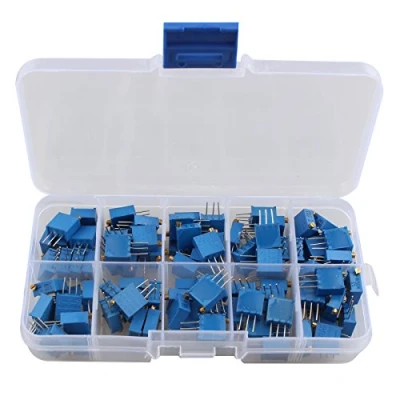 Image of HALJIA 100PCS 10Value Variable Resistor Set 3296W 1/4W 100 Ohm to 500K Multiturn Trimmer Pot Potentiometer Assortment Kit with Box