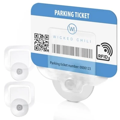 Image of Wicked Chili 2x parking Permit, Ticket and Note Holder for Car Windscreen, Clips with Removable Suction Cup, Avoid fine, Set of 2 (Made in Germany) transparent