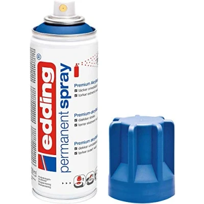 Image of edding 5200 permanent spray gentian blue matt 200 ml acrylic paint for painting and decorating glass, metal, wood, ceramic, plastic, canvas aerosol spray,