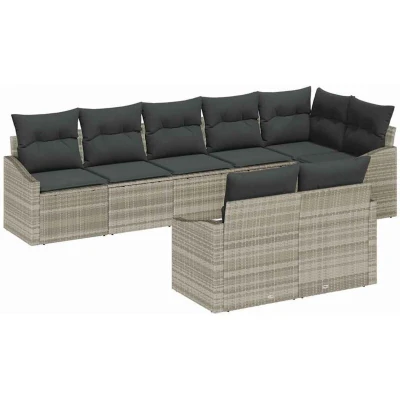 Image of vidaXL 8 Piece Garden Sofa Set with Cushions Light Grey Poly Rattan