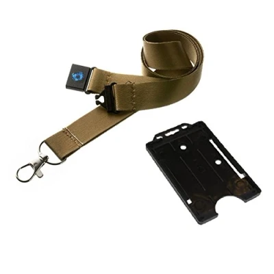 Image of 20mm Lanyard with Safety Break Away and Matching Single Vertical Card Holder (Gold &amp; Black)