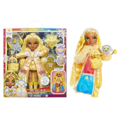 Image of Rainbow High Winter Wonderland Sunny (Yellow) 28 cm Fashion Doll, with Hidden Magic Snow That Puffs Up Water, Comes A Snowman Kit, Suitable For Kids Ages 4 12 Years Old and Collectors