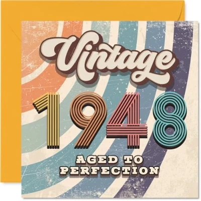 Image of 77th Birthday Card for Men Women Vintage 1948 Aged To Perfection Happy 77 Cards Wife Brother Nan Husband Sister Grandad, 145mm Bday Greeting