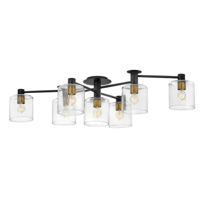 Image of Hinkley Axel Multi Arm Semi Flush Ceiling Lamp Black with Heritage Brass