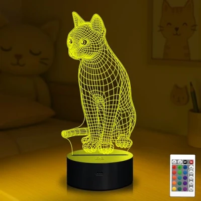 Image of Cat 3D Bedside Light for Kids, Kitty Illusion Night Lamp up LED Remote Control 16 Color Changing, Bedroom Decor Best Xmas Halloween Birthday Gift Child Toddler Girl