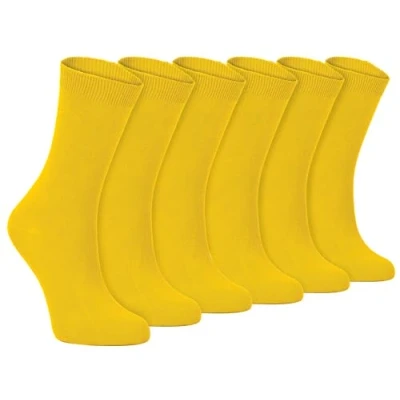 Image of Sock Snob 6 Pairs of Ladies Thin Plain Coloured Cotton Rich Ankle Socks 4 7 uk (4 uk, PL30 Yellow)