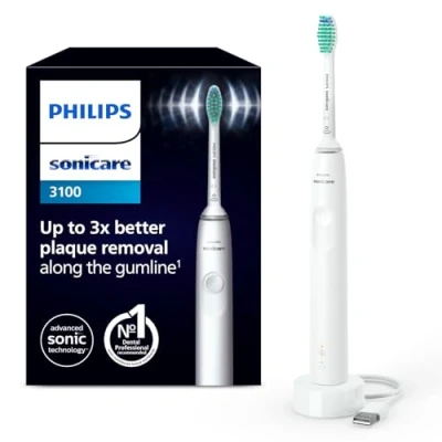 Image of Philips Sonicare 3100 Electric Toothbrush, Sonic Pressure Sensor and Timer, White, HX3671/13