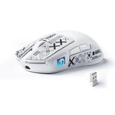Image of MAMBASNAKE M4 Ultra Light Wireless Gaming Mouse, 53g, PAW3311 Sensor, 24000 DPI, Tri Mode Bluetooth/2.4G/Wired, RGB Lighting, 400mAh Battery, 20M Clicks, for Gaming/Work White&amp;Stickers