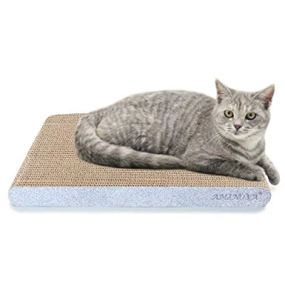 Image of AMZNOVA Cat Scratcher Cardboard, Scratching Pad, Scratch Lounge with Catnip, Wide, Glitter Silver