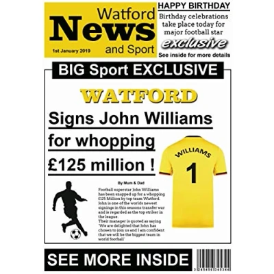 Image of Personalised Watford Newspaper Football Birthday Card (19 20)