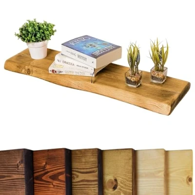 Image of Waney/Live Edge Chunky Rustic Floating Shelf 9x2, Dark Oak, 40cm