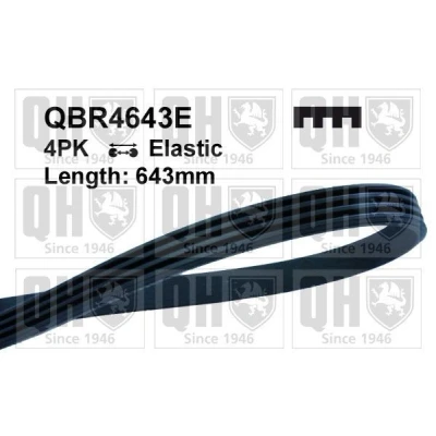 Image of 4PK643ELASTIC V ribbed belt QUINTON HAZELL QBR4643E 643mm 4 Elastic VAUXHALL: Insignia Mk1, Astra Mk6, Mk6 Kombi, ALFA ROMEO: 159 Saloon