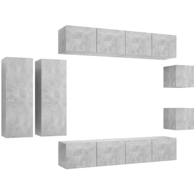 Image of vidaXL 8 Piece TV Cabinet Set in Concrete Grey Engineered Wood Wall mounted, Modern Design with Ample Storage Spaces Perfect for Living Room, Bedroom