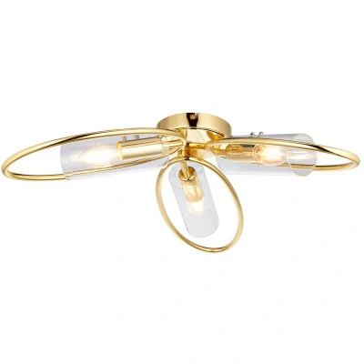 Image of Amari Multi Arm Glass Semi Flush Ceiling Lamp, Polished Brass Plate,
