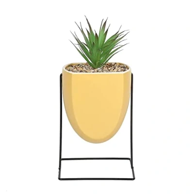 Image of Sleepdown Halo Green Leaf Ochre Stand Artificial Faux Plant for Home Office Bathroom Decor Indoor Decoration Aesthetics, Medium