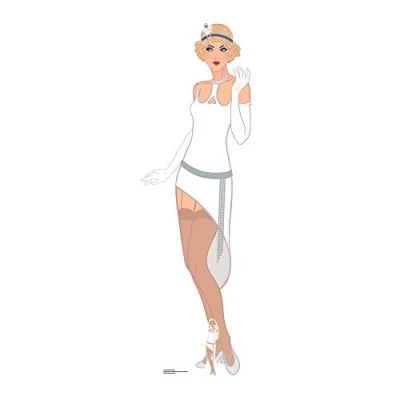 Image of Star Cutouts Ltd Gatsby 1920s White Flapper Girl Cardboard Cut Out, Multi Colour, Regular