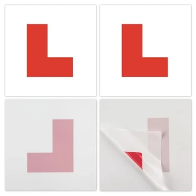 Image of SYEYCW 4 Pcs Sticker L Plates for Drivers, 2 Self Adhesive Sticker, Electrostatic Plate Car Window, Without Scratching, New Learner Drivers Automotive Internship Newbies