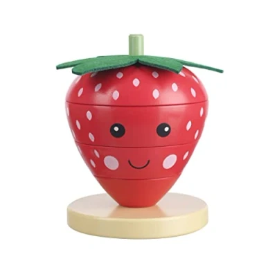 Image of Strawberry Stacking Rings Wooden Toys, Counting with Numbers 1 4 Toys for Year Olds, Toddler Educational Montessori Early Development &amp; Activity by Orange Tree
