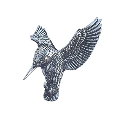 Image of HOVERING KINGFISHER BIRD Badge Hand Made From Solid Pewter In The UK
