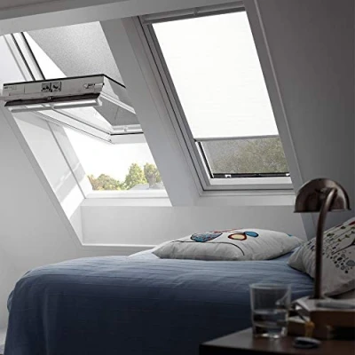 Image of VELUX Original Roof Window Blackout Blind for CK02, White, with Grey Guide Rail