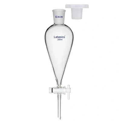 Image of Labasics Conical Separatory Funnel, 250 ml Heavy Wall Borosilicate Glass Separating Funnel with 24/29 Joints and PTFE Stopcock