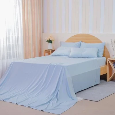 Image of Sheet Story Bamboo King Size Flat 400 Thread Count, Soft and Cooling Bed Hypoallergenic Silky Only