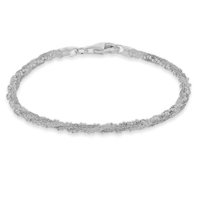 Image of Tuscany Silver Women&#039;s Sterling Twist Ball and Multi Link Chain Bracelet 19cm/7.5&#039;