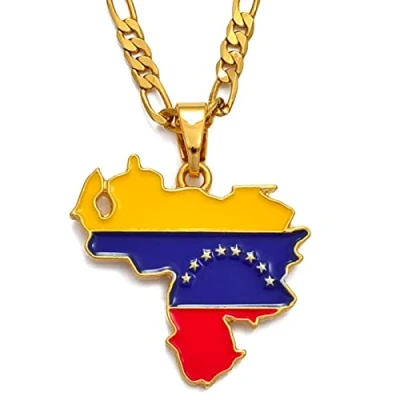 Image of LIUZIXI Venezuela Map Pendant Necklace Trendy Charm Venezuelan Country Maps National Flag For Women Men Hip Hop Ethnic Jewelry, Gold