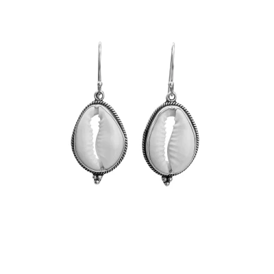 Image of 81stgeneration Women&#039;s 925 Sterling Silver Natural Cowrie Shell Bali Rope Boho Style Earrings