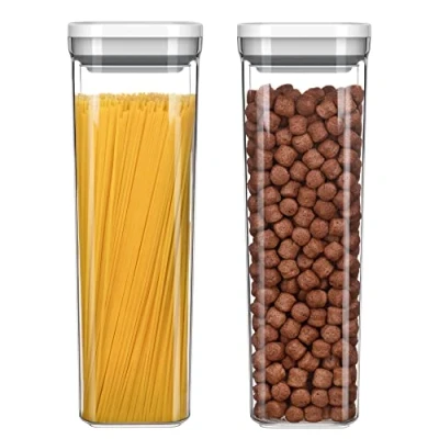 Image of MR.SIGA 2 Pack Airtight Food Storage Containers Set, BPA Free Kitchen Pantry Organization Canisters, One handed Cereal Spaghetti Containers, 2.1 L / 72oz, White